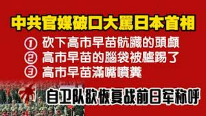 中共官媒破口大骂日本首相：1、砍下高市早苗肮脏的头颅；2、高市早苗的脑袋被驴踢了；3、高市早苗满嘴喷粪。自卫队欲恢复战前日军称呼。2025.11.14NO3148